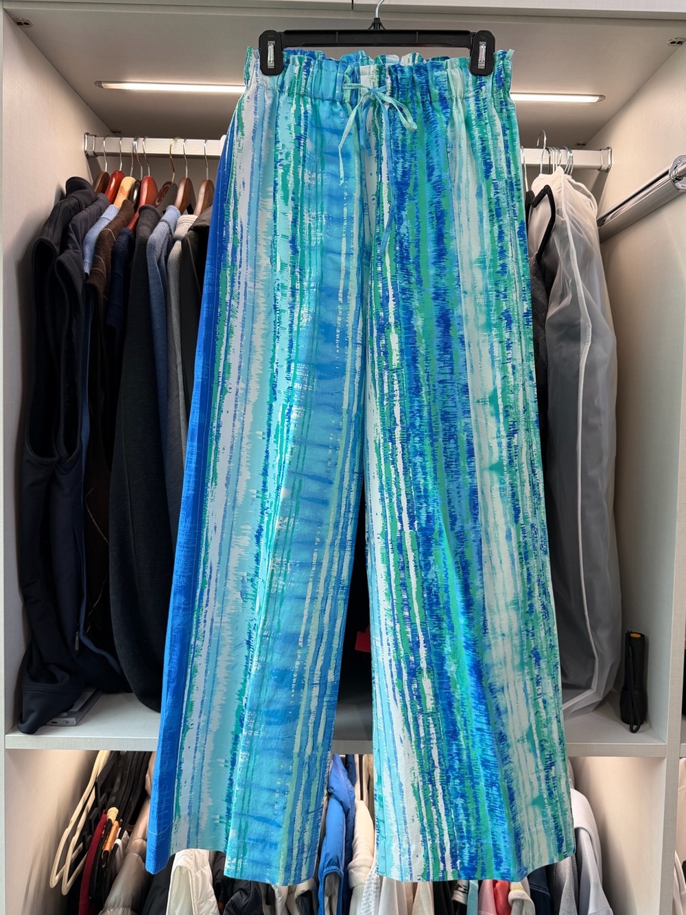 Tyler Böe Blue Green Abstract Stripe Wide Leg Pants Size Small Resort Coastal